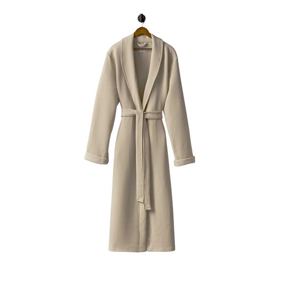 Frette 1860 For St. Regis Robe Womens XL Diamond Jersey Pockets Tie Belt Oatmeal - Picture 1 of 16